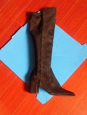 Black Italian Suede 21"Tall Knee High Boot with Ultrasuede Elastic Stretchy Calf